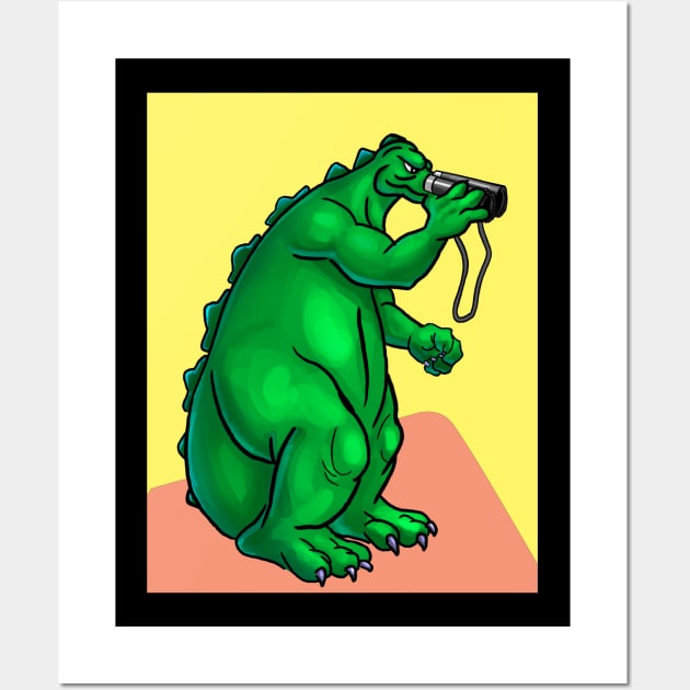 Animated Godzilla With Binoculars Wall Art by jhunt5440